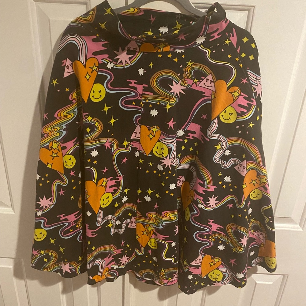 Nooworks black smiley face high-waisted midi skirt